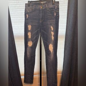 7 For All Mankind Dark Blue Distressed Skinny Jeans